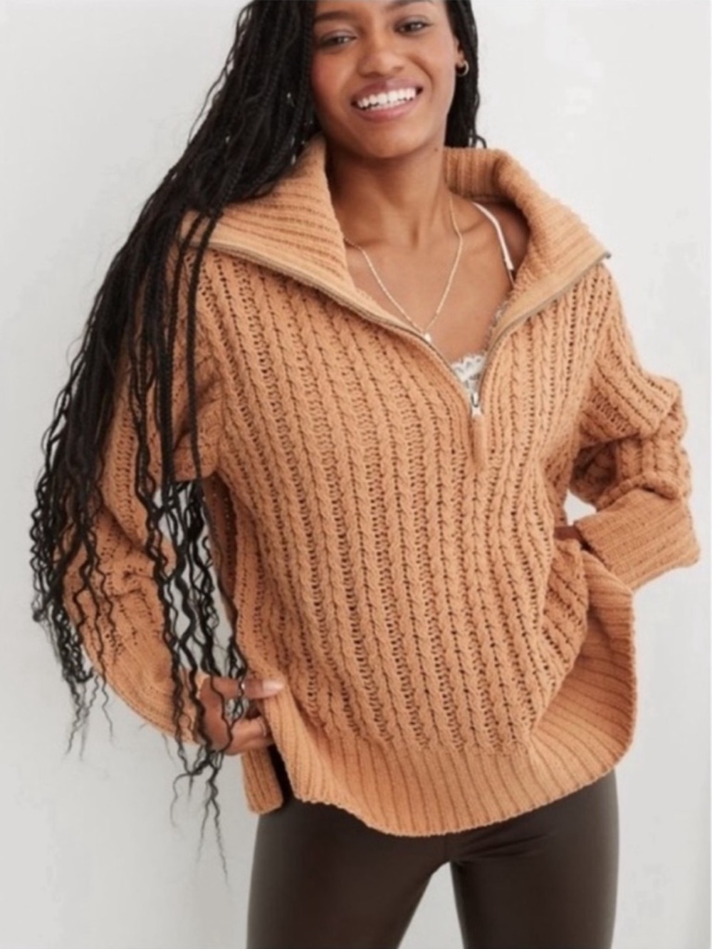 NWT Aerie Cable Car Quarter Zip Sweater Size Medium